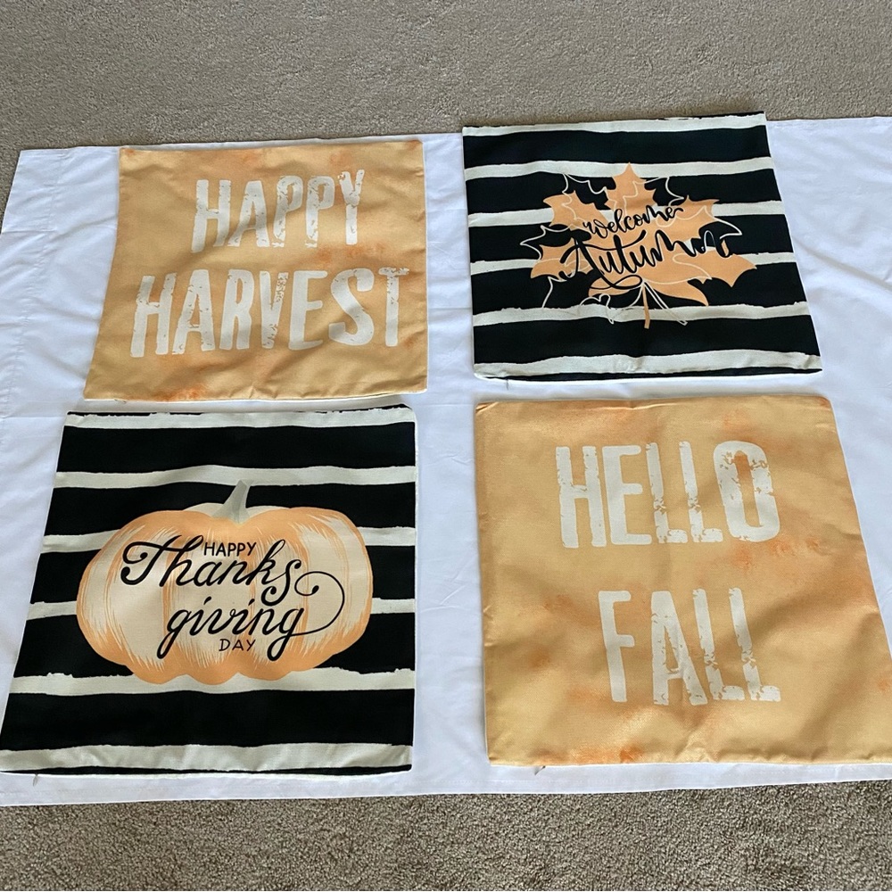 Fall/Autumn/Harvest Decorative Pillow Covers.  Set of 4.  16”x 16” New